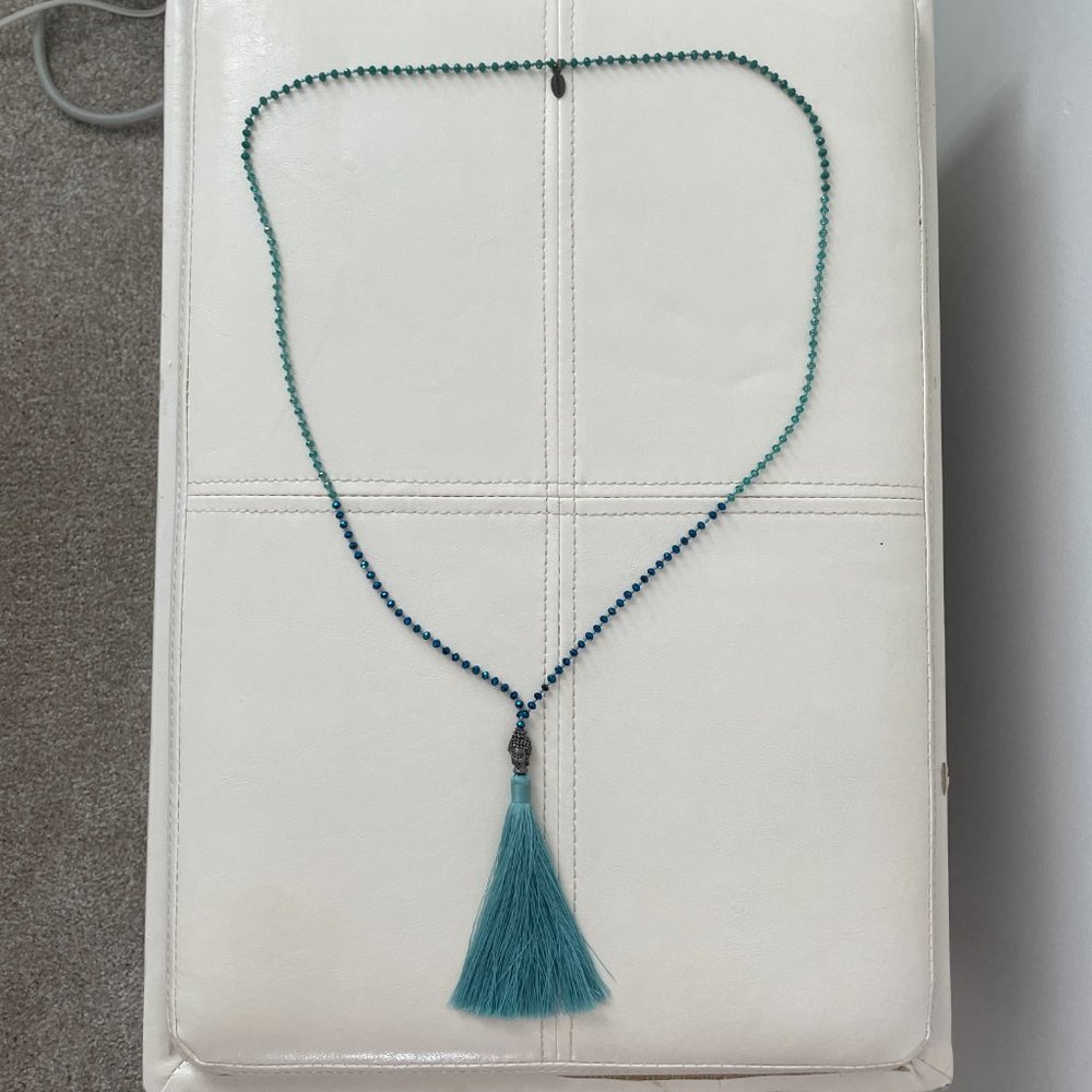 Blue Tassel Long Necklace Boho